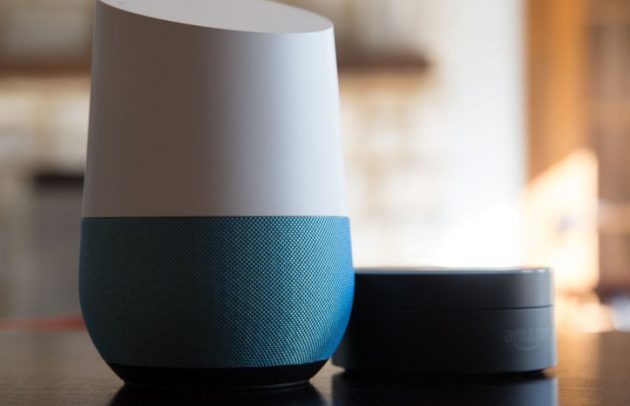 google home device with blue base