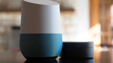 google home device with blue base