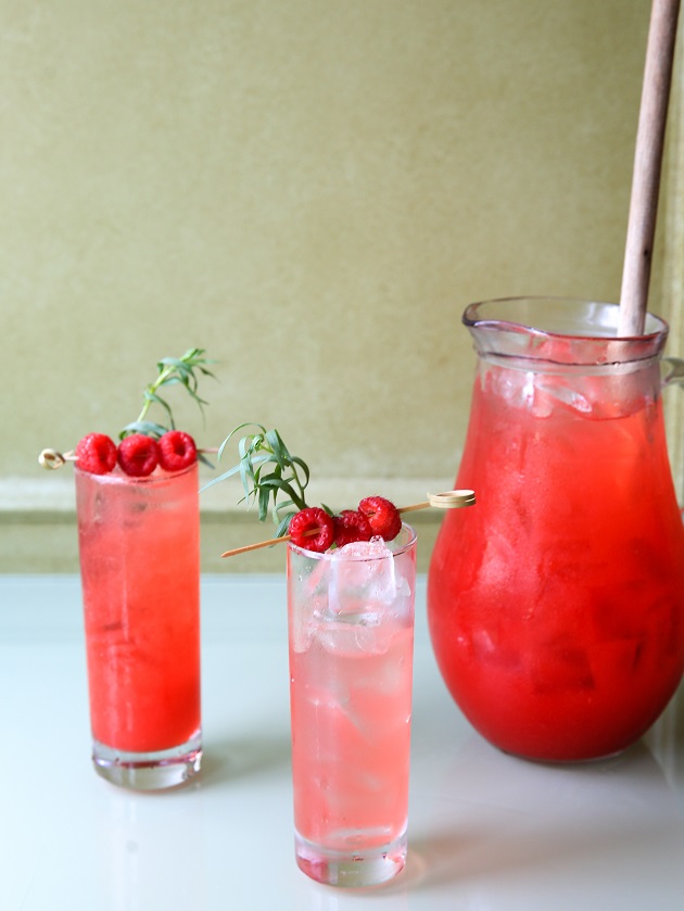 pink spritzer drink with berries