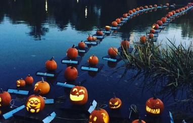 jack o lanterns on water