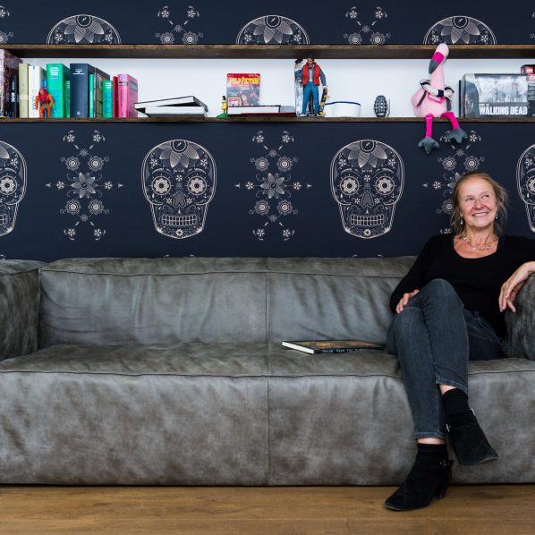 woman sitting on couch