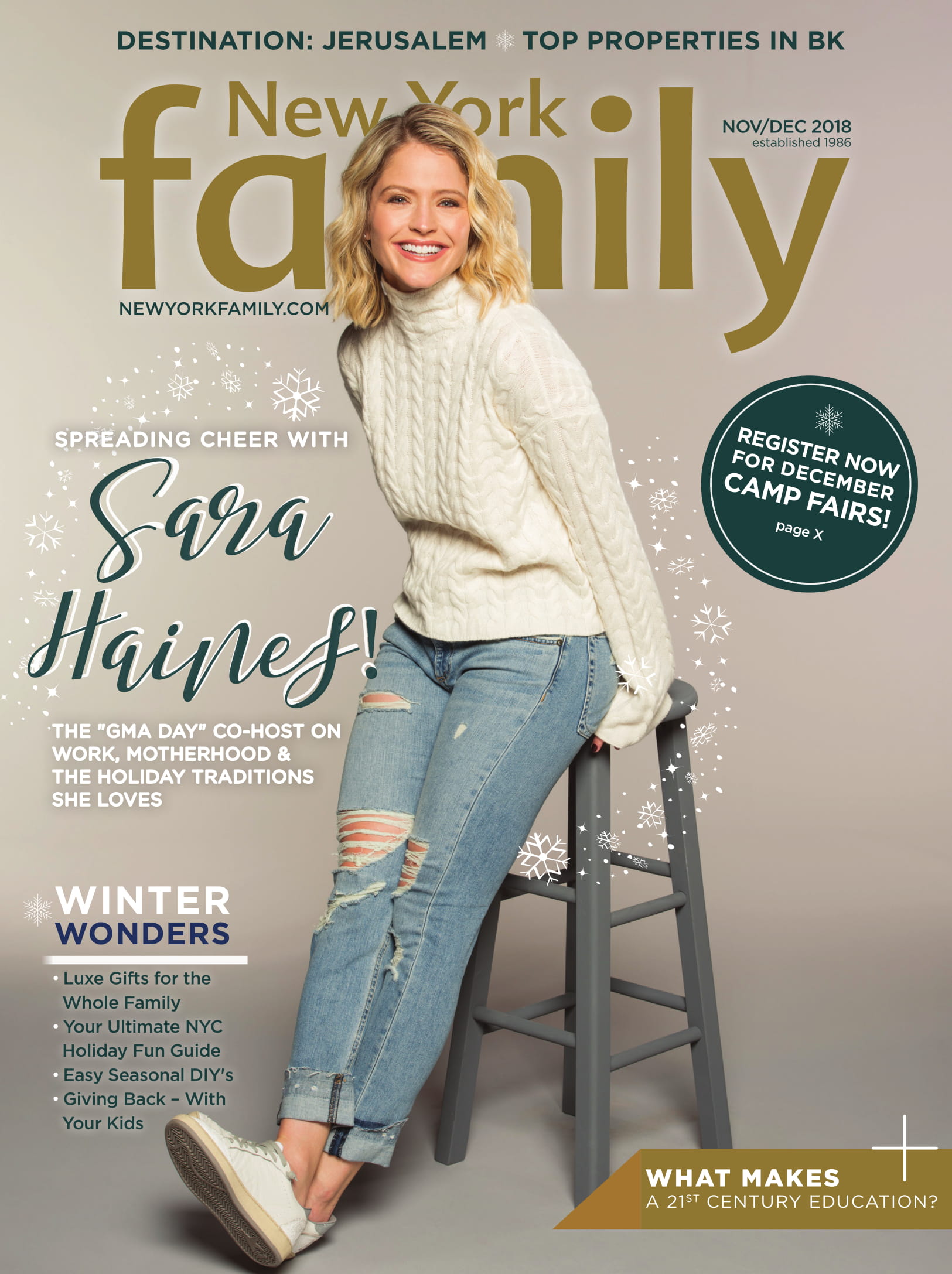 magazine cover with sara haines in a white sweater and jeans