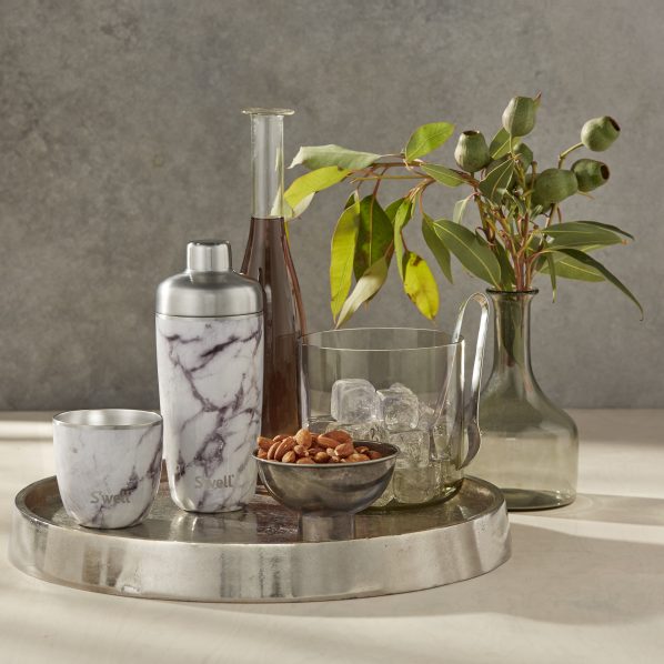 marble barware on metal tray