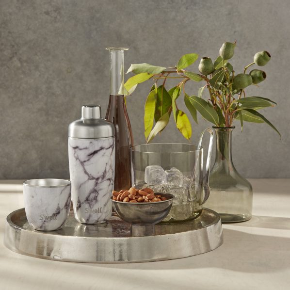 marble barware on metal tray