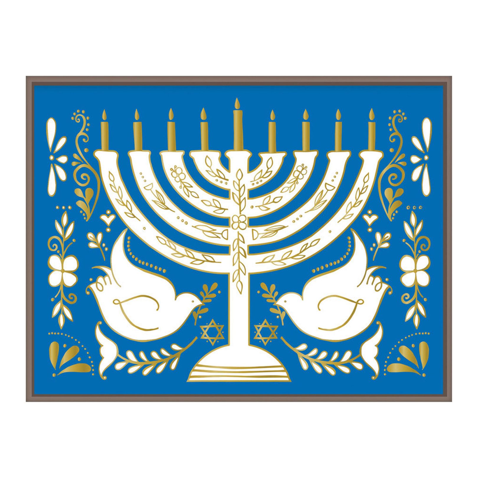 blue note card with menorah design