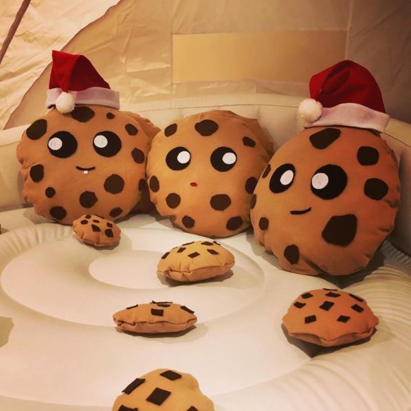stuffed animal cookies in an indoor igloo