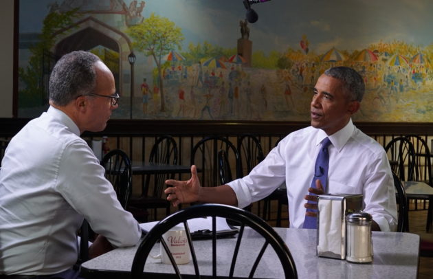 Lester Holt interviewing President Barack Obama.