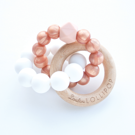 Loulou Lollipop Trinity Silicone and Wood Teether - Rose Gold