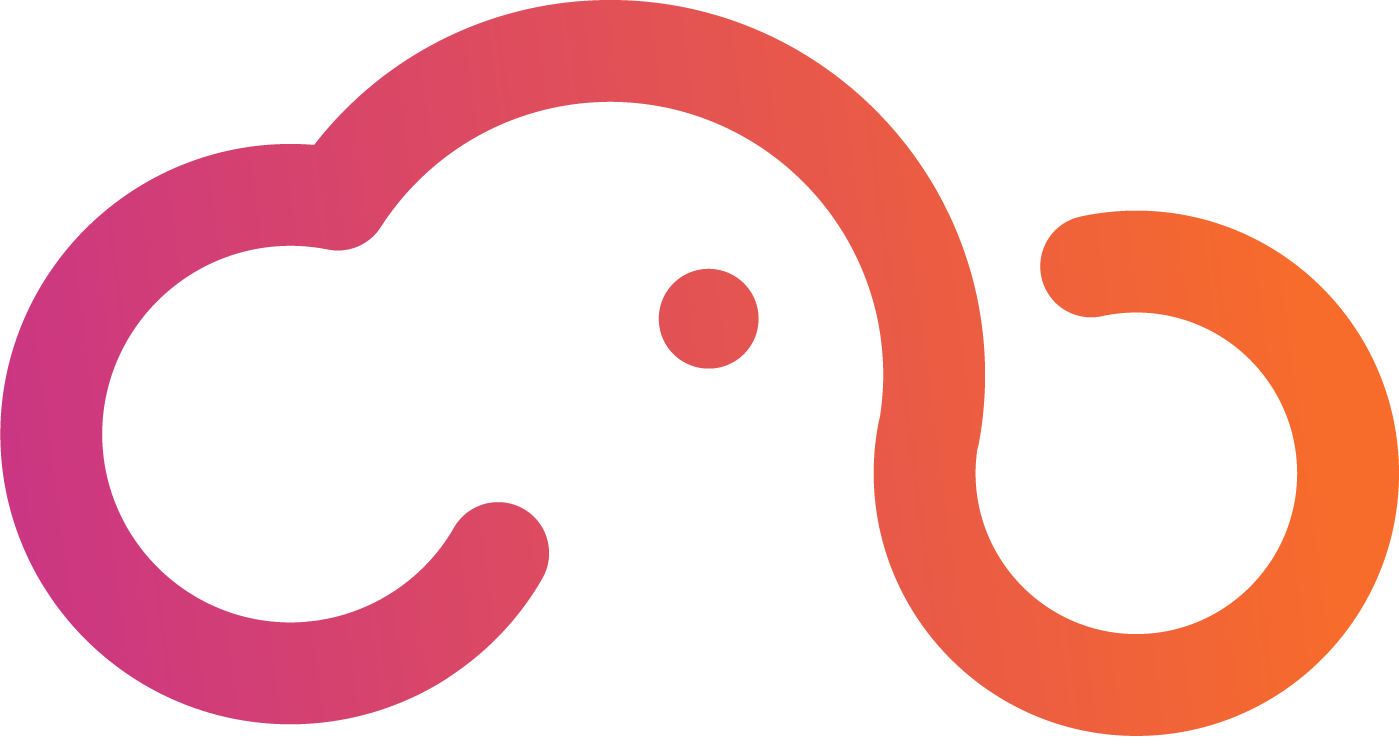 pink and orange logo shaped like an elephant