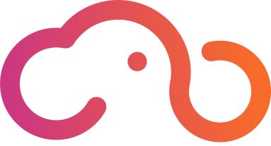 pink and orange logo shaped like an elephant
