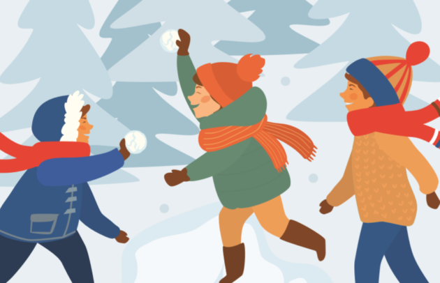 illustration of children having a snow ball fight