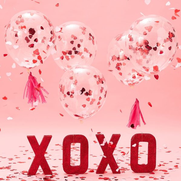 balloons full of pink and red glitter and confetti