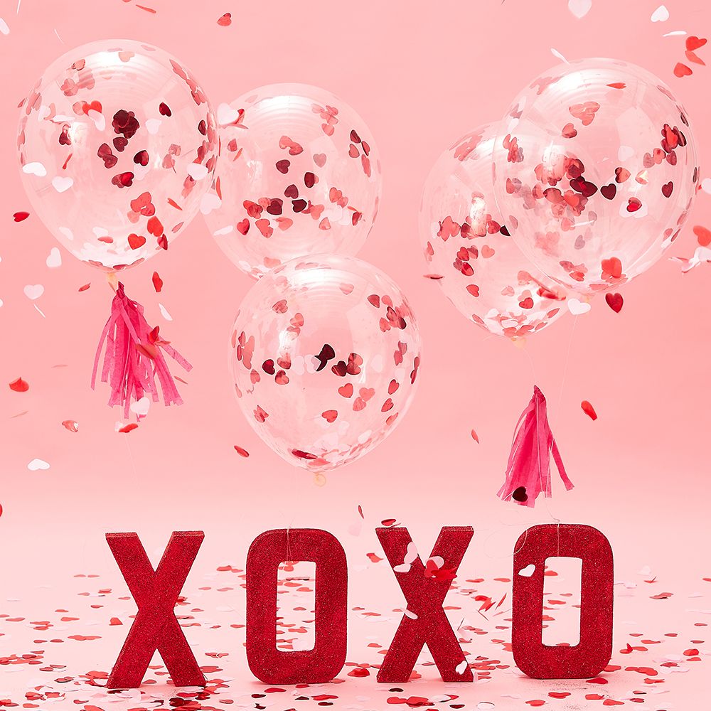 balloons full of pink and red glitter and confetti