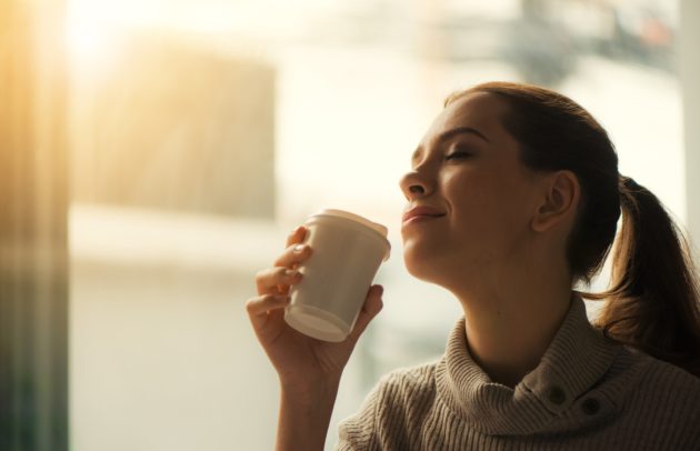 woman drinking coffee