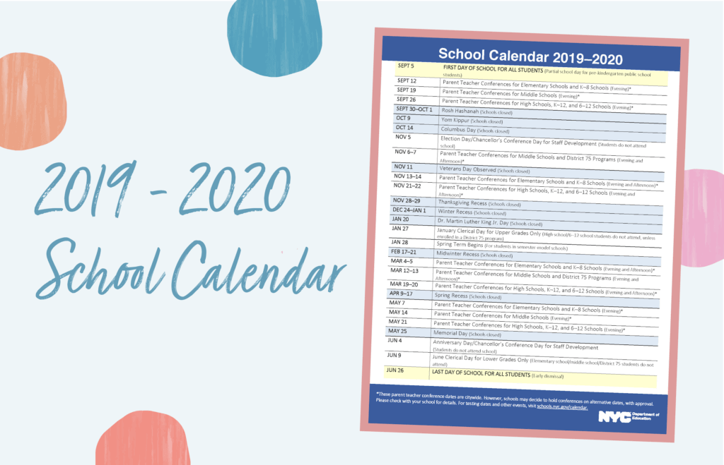 2019:20 DOE School Calendar NYC