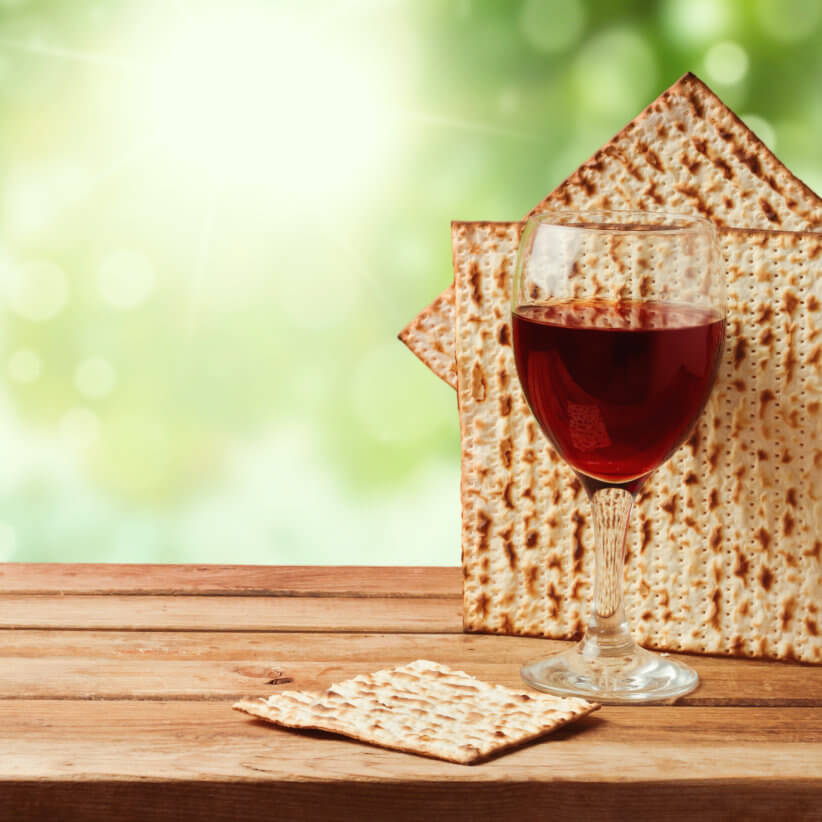 Glass of wine and unleavened bread for passover