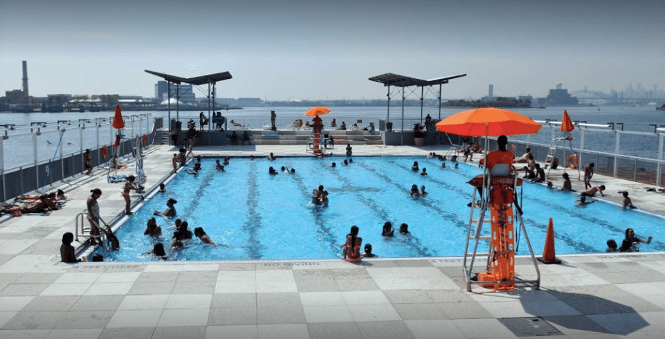 Families swim at Floating Pool.