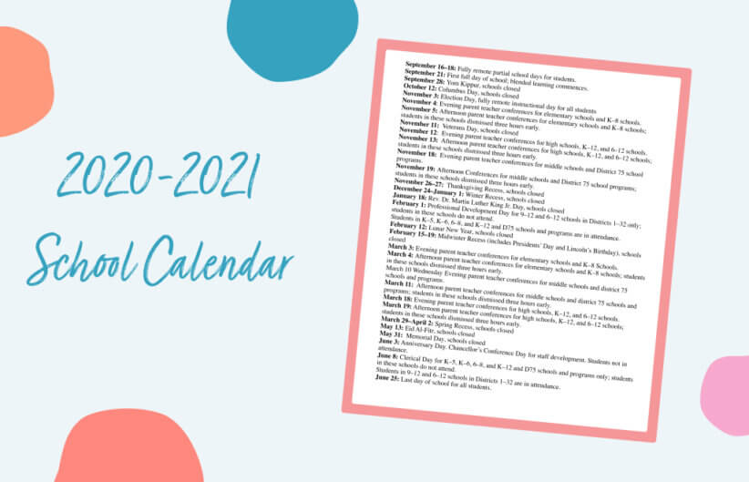 NYC School Calendar 2020-2021 printable