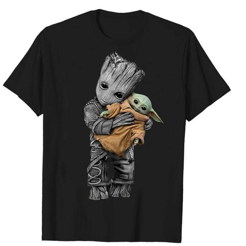 Groot Hugs Baby Yoda Shirt, Baby Yoda Unisex Cotton T-shirt,