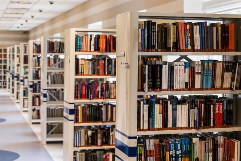 row of books in a library