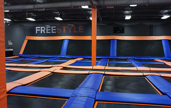 sky zone with trampolines for virtual birthday parties