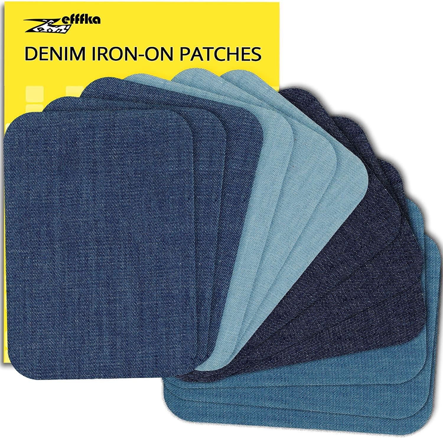   Iron on Patches: Premium Quality Denim Iron on Jean Patches No-Sew Shades of Blue 