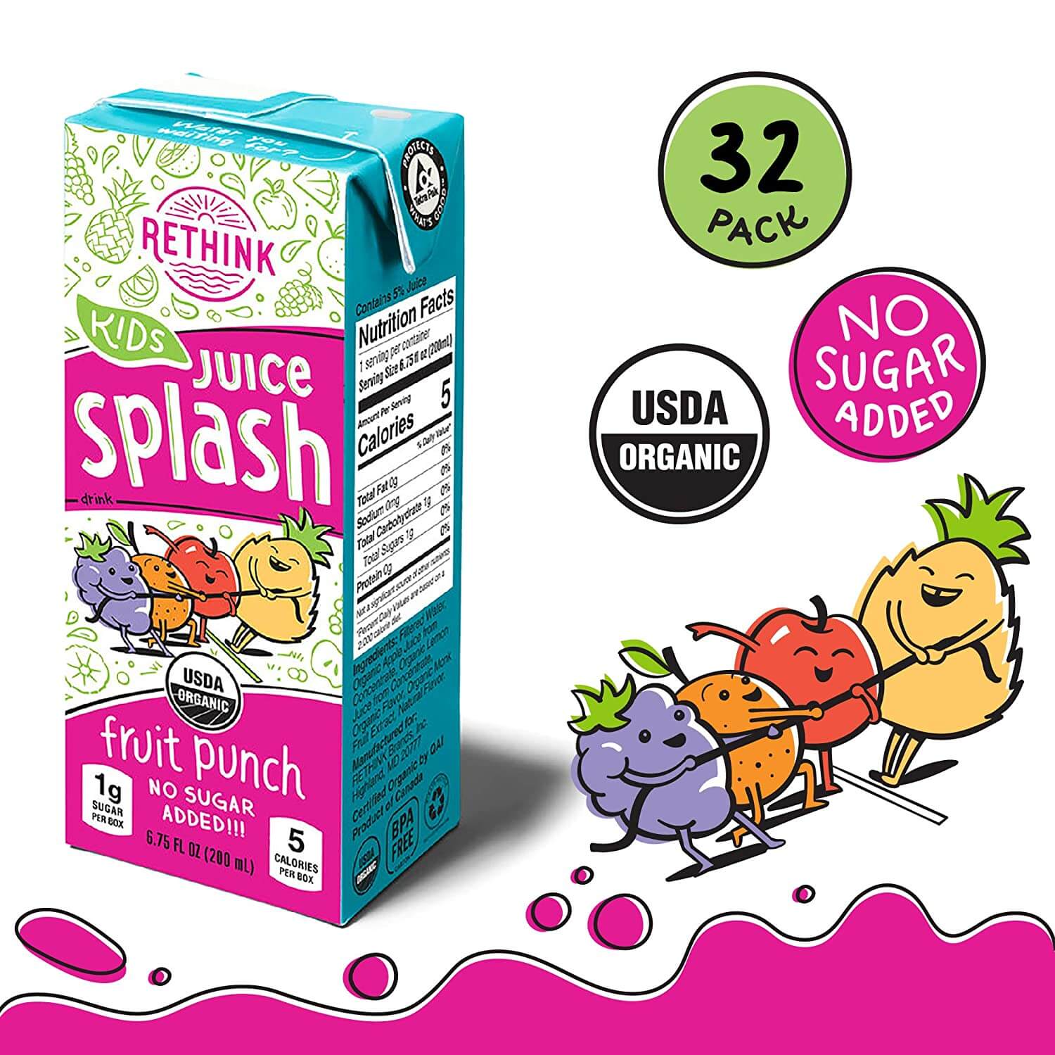 Rethink Kids Juice Splash Fruit Punch Low Sugar Kids Juice Drink