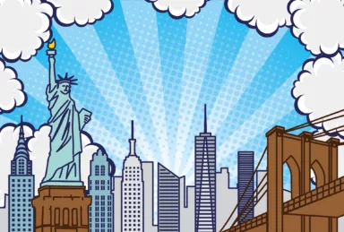 Pop art style New York cityscape background illustration