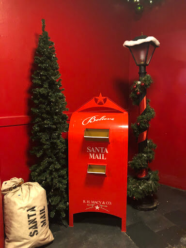 Red Mail Box that says Santa mail at Macy's Santaland