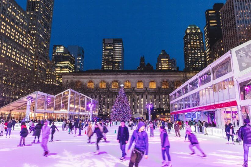 People ice skating at Bryant Park Winter Village 