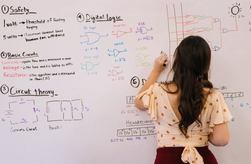 girl writing on a white board