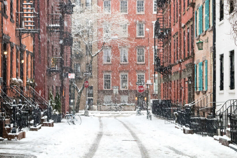 snowy street in Manhattan