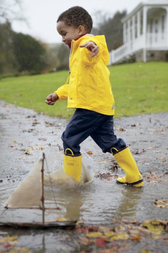 kids in yellow rain coat and boots
