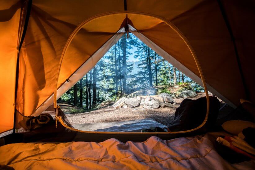 Inside a tent at one of the family campgrounds