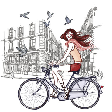woman riding a bicycle in Paris