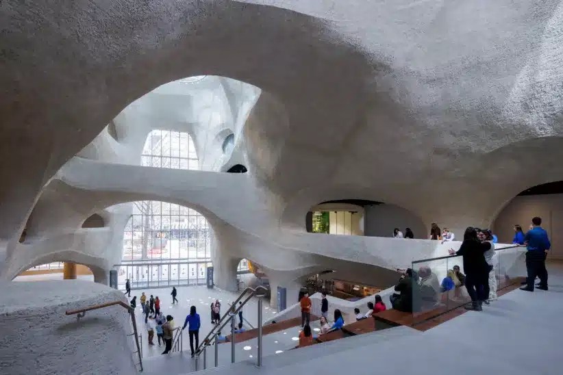 The entryway and a beautiful view of architecture at the American Museum of Natural History Gilder Center