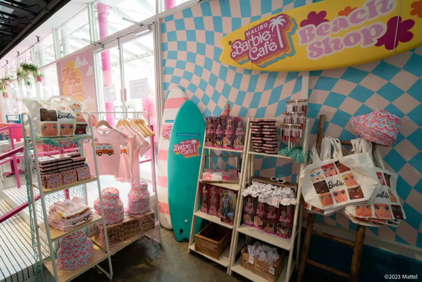 Merchandise at Malibu Barbie Cafe is fun and bright