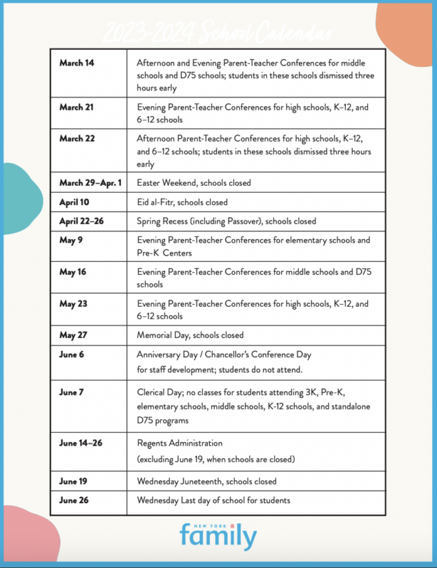 Printable NYC School Calendar for 20232024 is here!