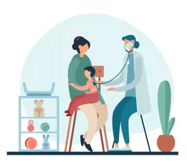Mother and son visiting pediatrician in hospital