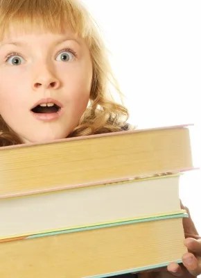 girl with stack of books