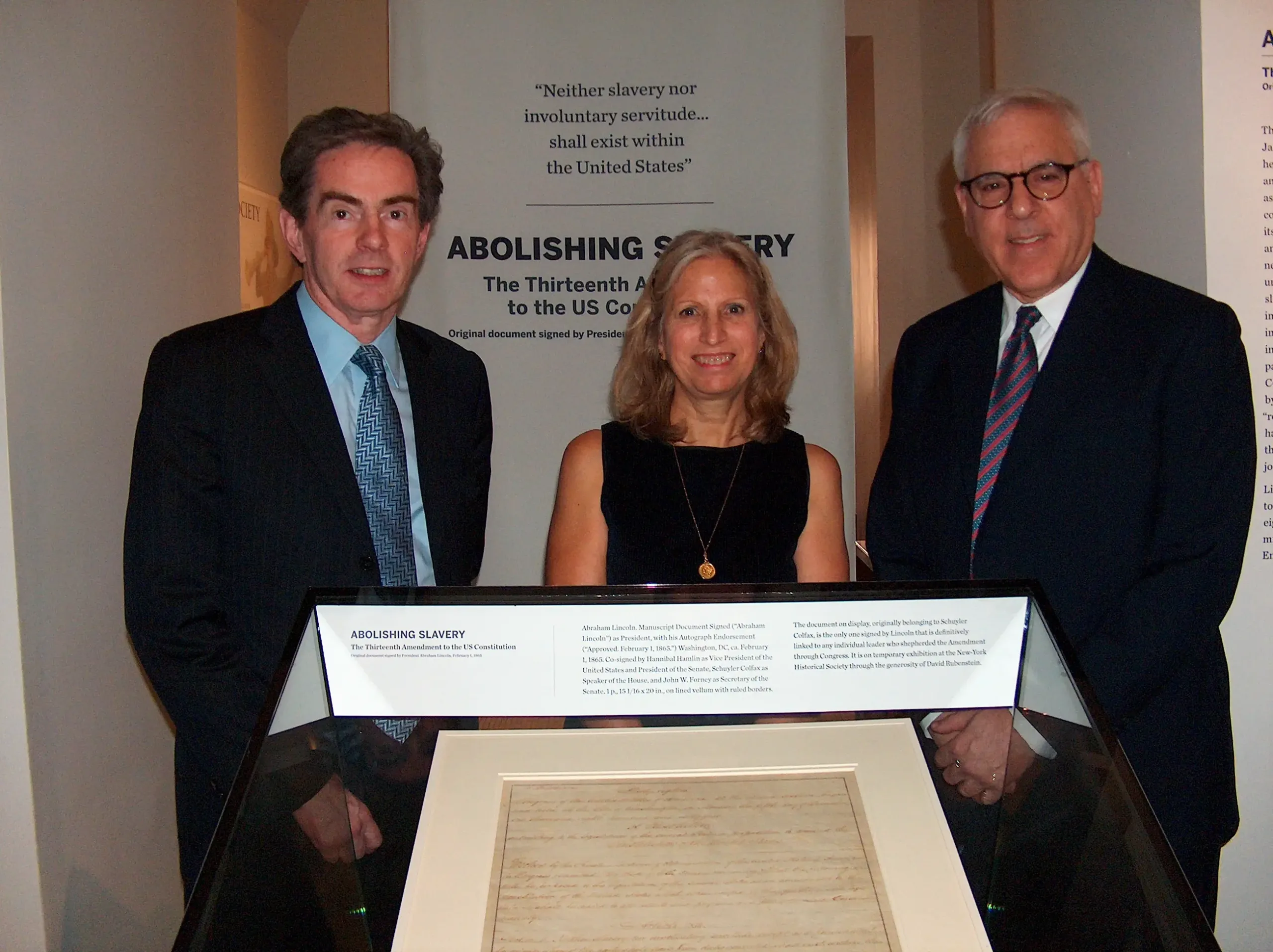 The New-York Historical Society unveiled a rare handwritten copy of the Thirteenth Amendment to the Constitution signed by Abraham Lincoln.
