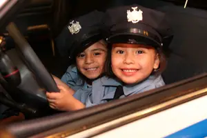 100.7 WHUD Kids Fair; children in police uniforms; kids police cotumes; kid cops