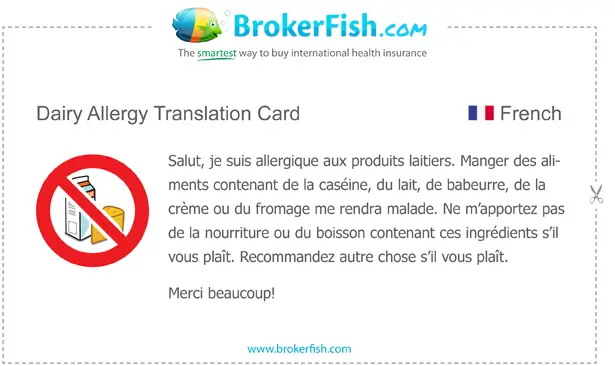 dairy allergy translation card french
