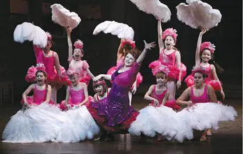 Alex Ko (Billy) and Kate Hennig (Mrs. Wilkinson) with the Ballet Girls in Billy Elliot the Musical on Broadway