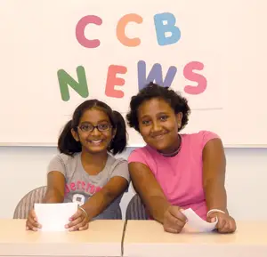 CCB School of Comack; young girls pretending to be news anchors; CCB News