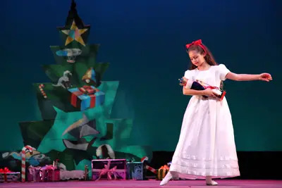 A young dancer as Clara in the Hampton Ballet Theatre School's production of The Nutcracker.