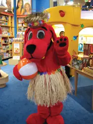 Clifford the Big Red Dog; beach party; hula skirt; lei; summer