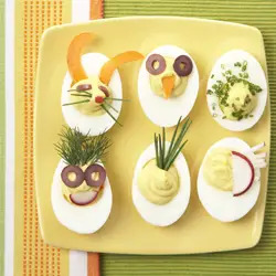 deviled eggs; Easter deviled eggs; Easter recipes; mild-mannered deviled eggs; decorated deviled eggs