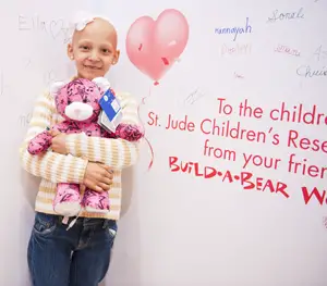Ella, a St. Jude patient, at Build-A-Bear Workshop's 'Cause for Celebration' launch party