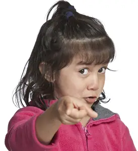etiquette expert; little girl pointing finger; young girl as authoritative figure